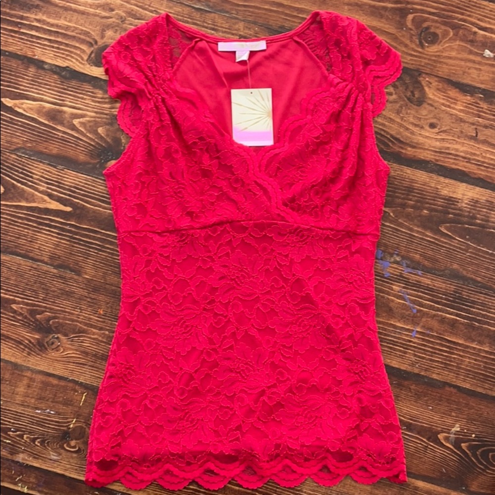 Cap sleeve red lace top